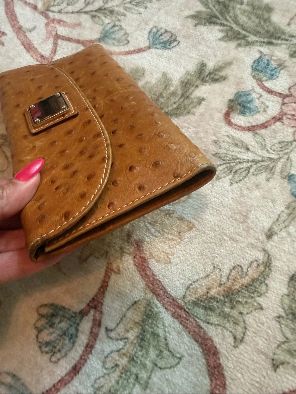 Dooney & Bourke Cognac Ostrich-Embossed Leather Wallet - Picture 11 of 11